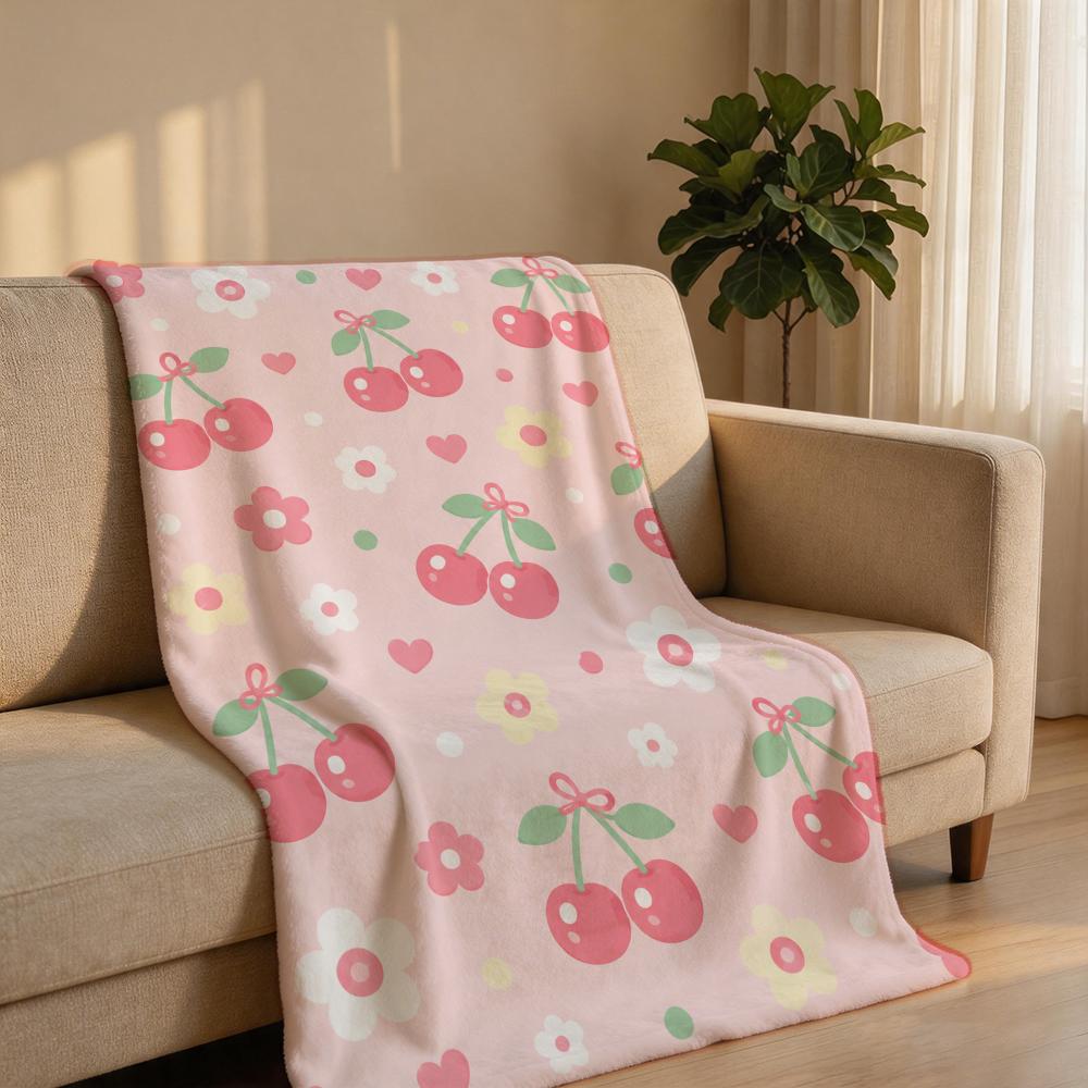 PinkPeachStrawberryDitsy Throw Short Plush Throw Blanket Soft Skin-Friendly Multi-Scene Home Office