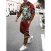 Men's Long-sleeved Set 3D Printed Lion Animal Pattern Fashion Casual Street Wear Crewneck Sweatshirt And Trousers Jogging Suit
