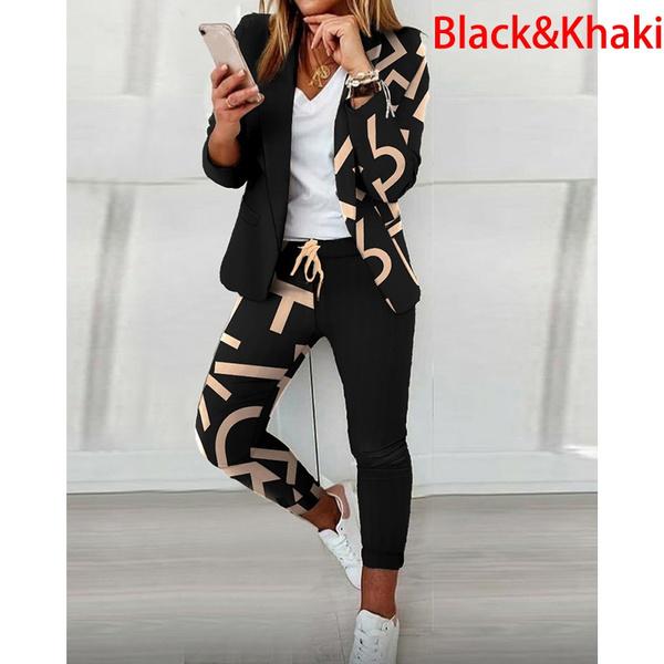 Women Elegant Long Sleeve Blazer Sets Lapel Neck Blazer Coat & Drawstring Pants Set Two Piece Outfits for Women