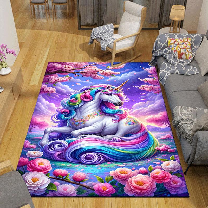 1pc Beautiful Unicorn Print, Design Indoor Area Rug - Soft, Anti-Slip, and Durable Gaming Room Decor for Bedroom