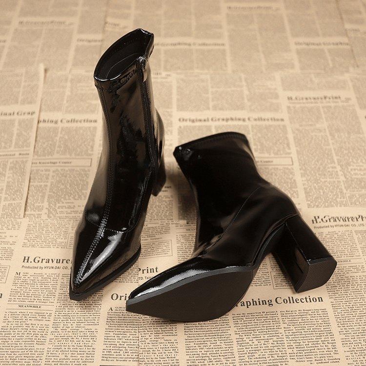 Women's Pointed Thick Heel Short Boots Women's Autumn High Heels Ankle Boots Women's Fashion Retro Temperament Boots Botas Mujer