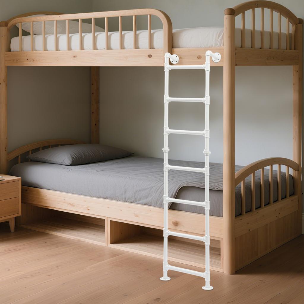 190cm White/Black 7-Step Ladder,Bunk Carbon Steel Bed Ladder Wall-mounted for A Variety of Settings