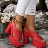 Fashion Women's Large Size Sandals 35-42 Open Toe Round Head One Word Buckle Strap Fashion Runway Shoes Waterproof Platform High Heels