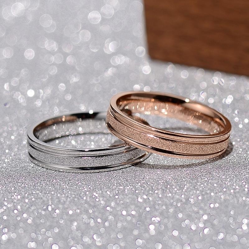 Rose Gold Stainless Steel Frosted Curved Large Size Ring Steel Color 6mm Wide Simple Geometric Type Gold Rings For Women