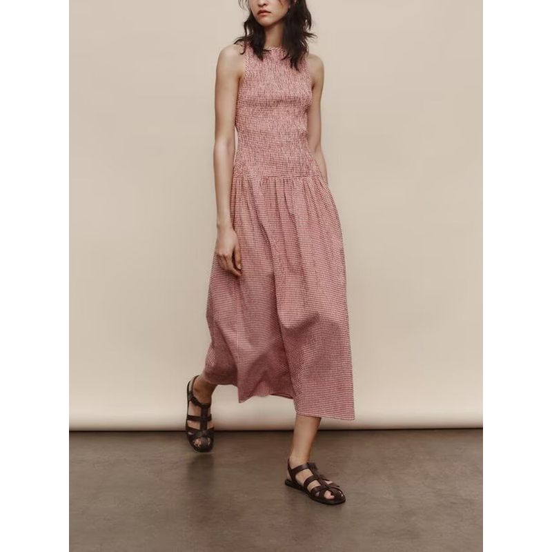 Za2025 Summer New Product Women Clothes Fashion Slim Fit Slimming Round Neck Sleeveless for Plaid Dress 3067329