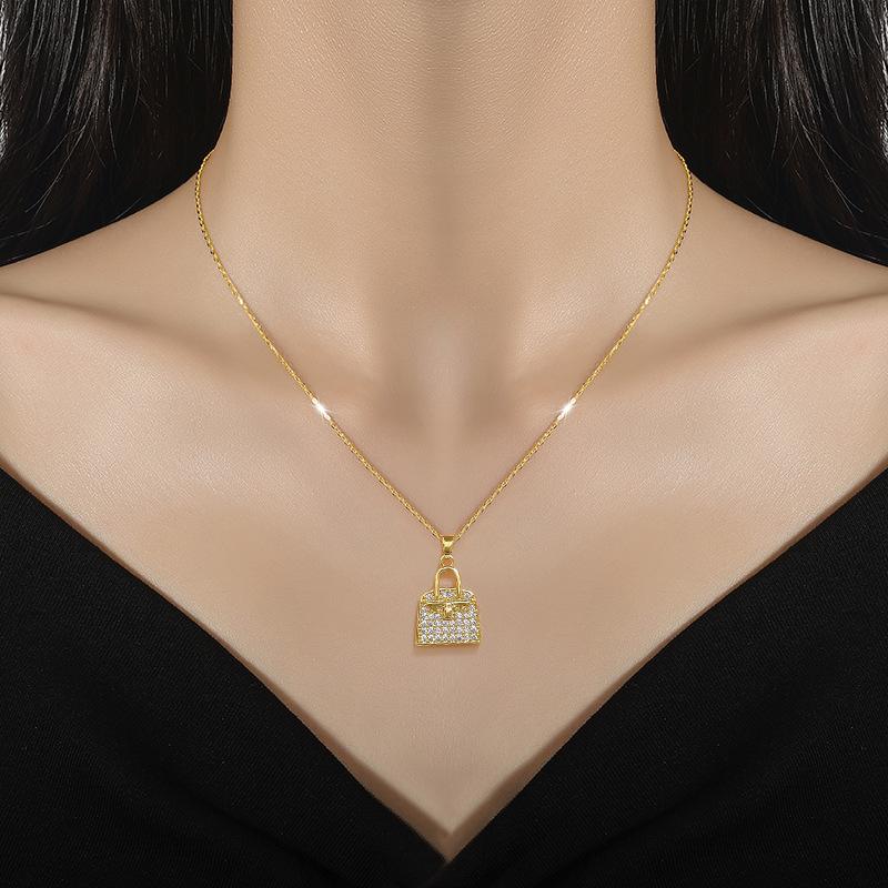 Zircon Bag Light Luxury Temperament Gorgeous Full Diamond Necklace Female Versatile Collarbone Chain Titanium Steel Chain