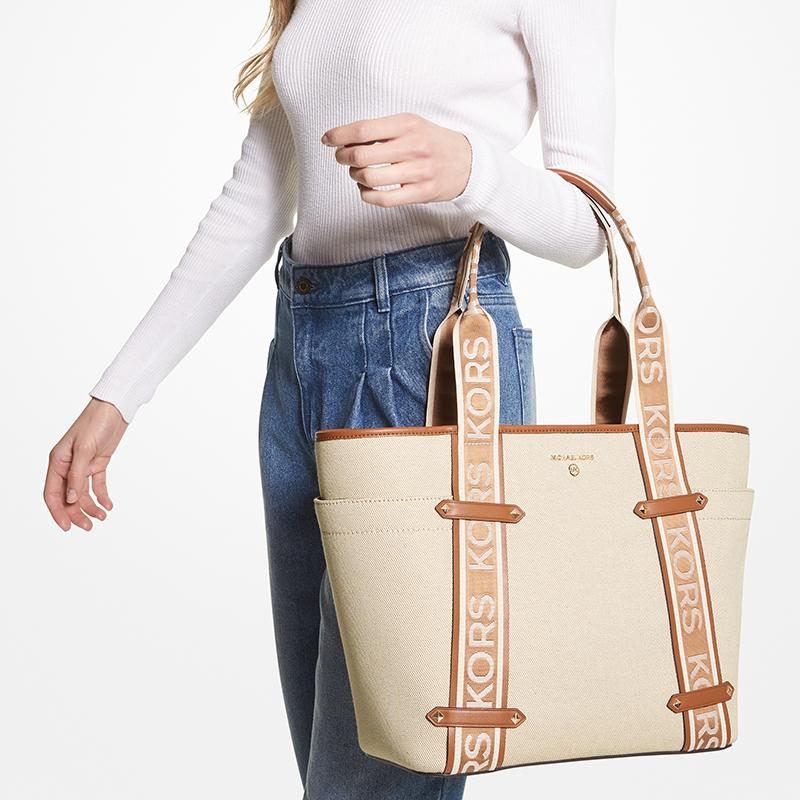 New MICHAEL KORS Maeve Artificial Leather Tote Bag Shopping Bag Large Size Women's Beige/Brown 30T2G5VT3C-817