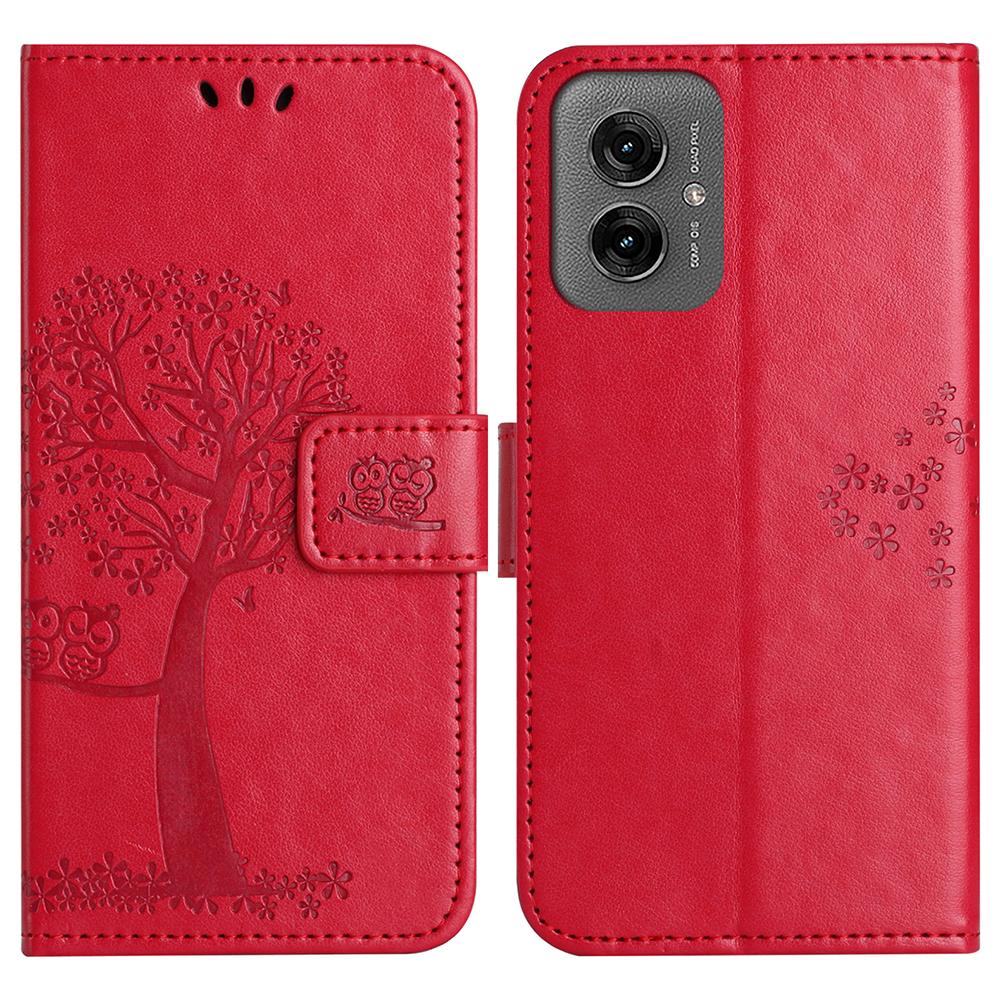 For Motorola Moto G55 5G Case PU Leather Owl Tree Imprinted Wallet Phone Cover