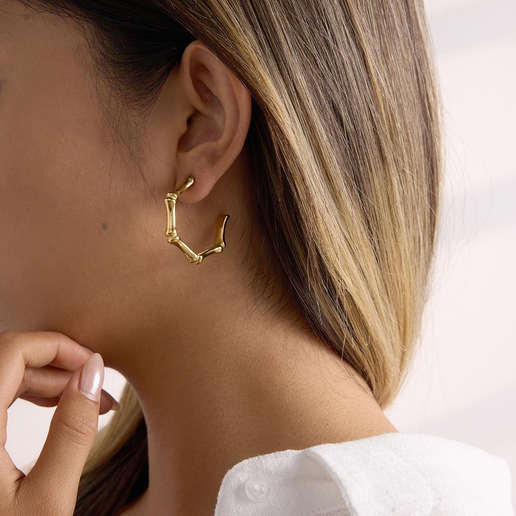 Light Luxury Niche High-end 18K Gold Bamboo C-ring Earrings