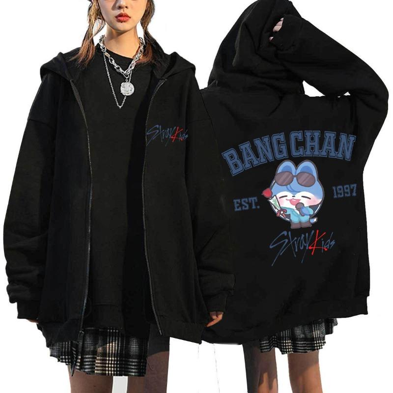 

Q version stray kids Dominate surrounding Harajuku printed sweater hooded loose zipper sweater wholesale 4XL