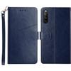 For Sony Xperia 10 VI Case with Wrist Strap Y Shaped Lines Imprint Leather Phone Cover