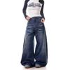 Unisex American Retro Washed Scimitar Jeans: Whiskered Wide-Leg Pants with Clean-Fit Design.