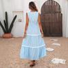 2026 European Striped Lace Patchwork Maxi Dress - Waist-Cinched, V-Neck, Sleeveless, Summer Style for Women