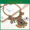 Ethnic Style Simulation Gemstone Multi Layer Round Coin Women Metal Necklace For Fashion