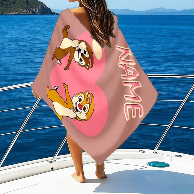 1pc Chip 'n' Dale2 Beach Towel with Custom Name, Beach/Swimming/Bath/Picnic/Camping Towel, Suitable for Seaside Beaches