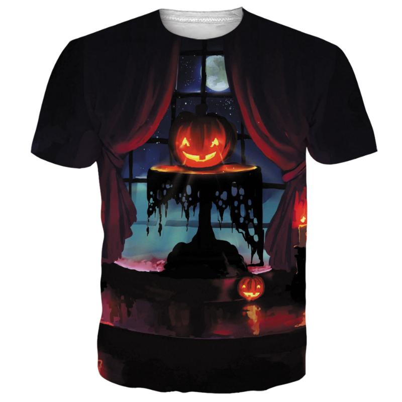 Halloween Cross-border European and American 3D Digital Printing New Casual Men's Short-sleeved Horror-themed Pumpkin T-shirt