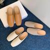 Soft To Fried~ Fashion Soft Leather Li Pattern Soft Leather Square Head One Pedal Flat Shoes Muller Row Slippers Women's Half Drag