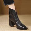 Fashion Women Ankle Boots  Square Toe PU Leather High-heeled Boots Fashion Retro Zipper Square Heel Short Boots Botas Mujer