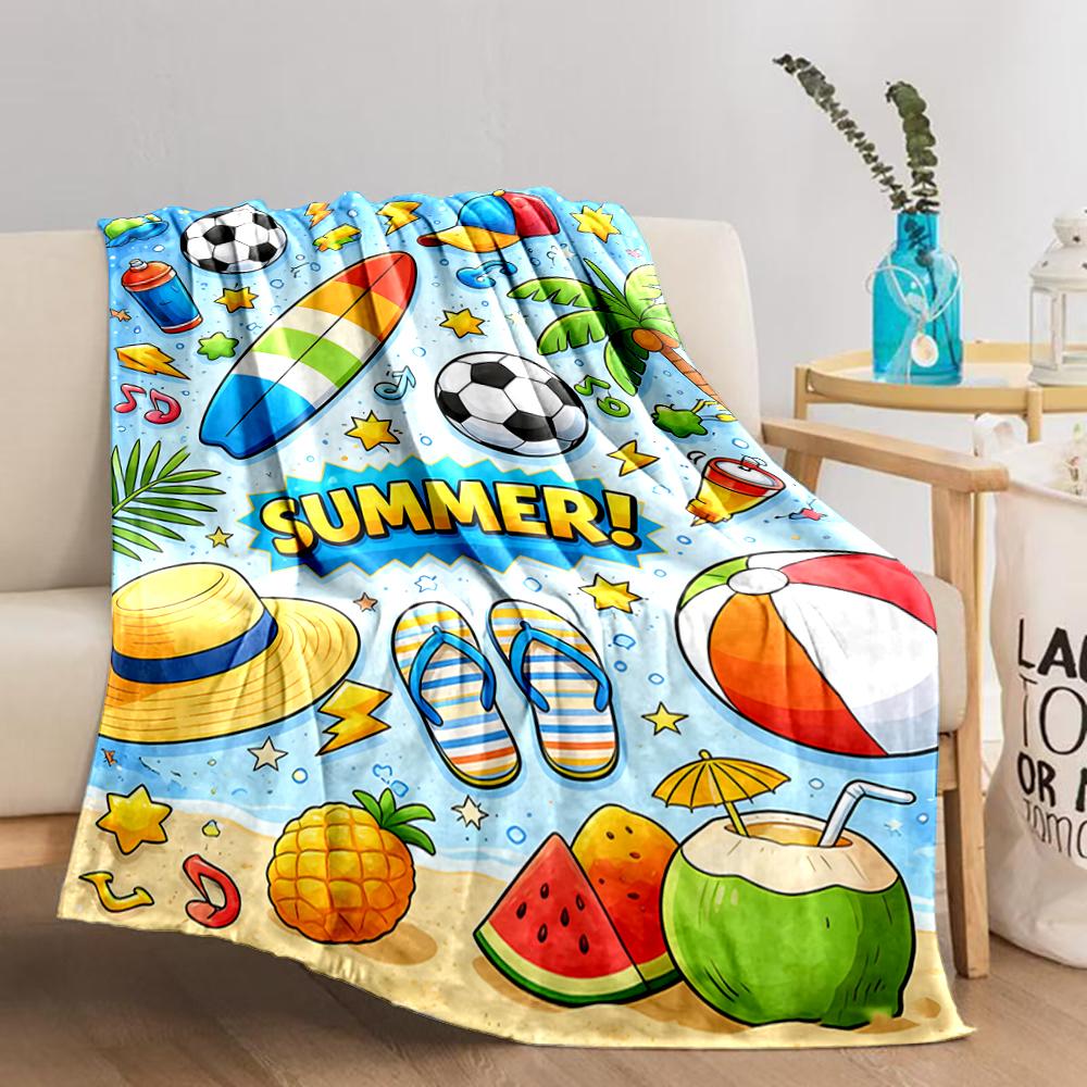 Bunte Sommerstrand Cartoon-Decke mit Surfbrett und Flip-Flops Design Decke, geeignet für den Gebrauch im Schlafzimmer, Wohnzimmer, auf dem Sofa