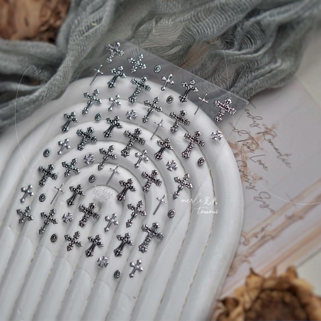Tomoni & Moshi Metal Nail Art Stickers - DIY Dark Retro Cross Ornaments