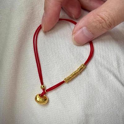 Rotes Schnur-Gold-Fu-Schloss-Armband – Handgefertigter Chinesischer Stil Glücksschmuck, Verstellbares Segensgeschenk