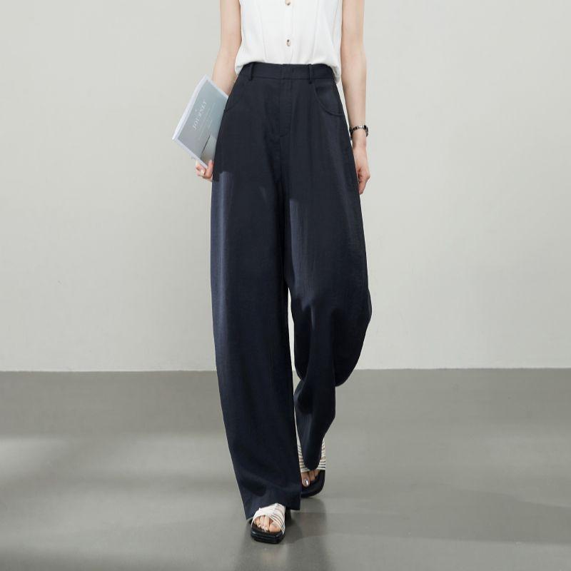 

Yiyang Cool Feeling Linen Banana Pants Women 2025 Summer New High Waist Slimming Breathable Straight All-Match Wide Leg Pants Tibetan Blue EUR26