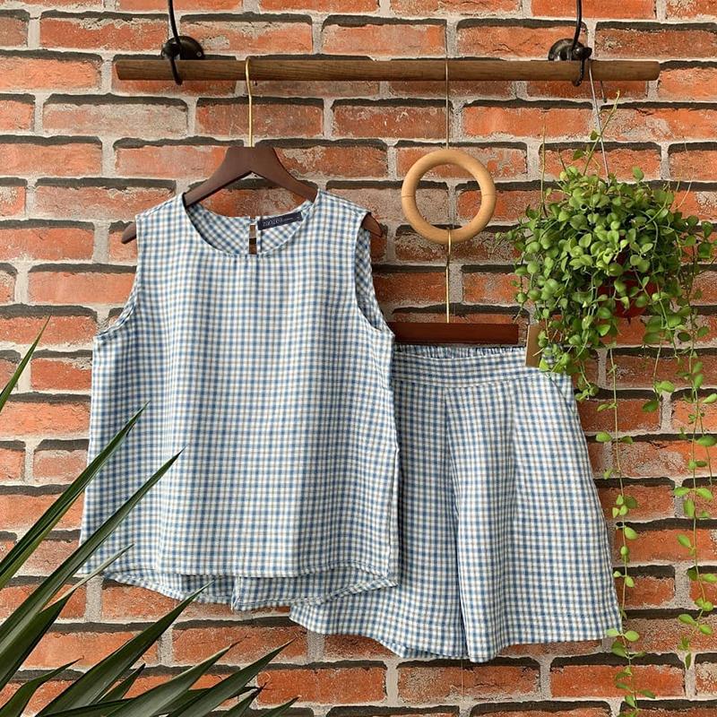 

ZANZEA Женские летние комплекты с круглым вырезом без рукавов в клетку контрастного цвета с майками и шортами 5XL