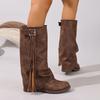 Fashion 2025 New Tassel Buckle One Foot Stirrups Round Toe Fashion Western Simple Peplum Women's Pants Boots Women's Mid Calf Boots