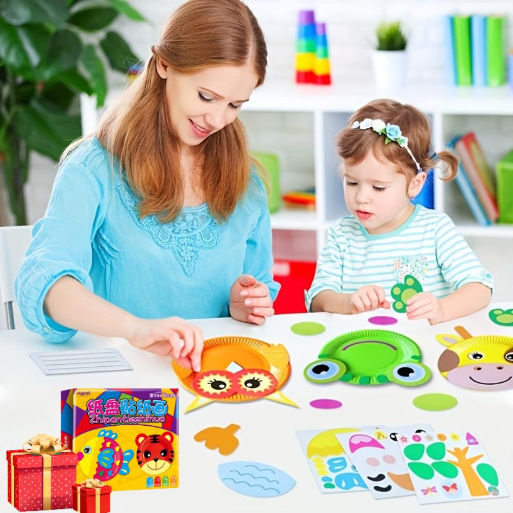 10 Wzorów Aktywności Imprezowe Zestaw Papierowych Talerzyków Zabawki, DIY Sztuka Zwierzęca Kreatywne Aktywności, Klasowe Ręcznie Robione Upominki Gry Prezenty