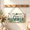 Summer Themed Gifts Wooden Hanging Sign, Beach Theme Welcome Sign Front Door Decor with Coastal Home Decorations Rope, Colorful Hanger for Seasonal