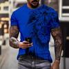 Summer Round Neck 3D Lion Pattern Print Top Fashionable Casual Short Sleeved Men's T-shirts