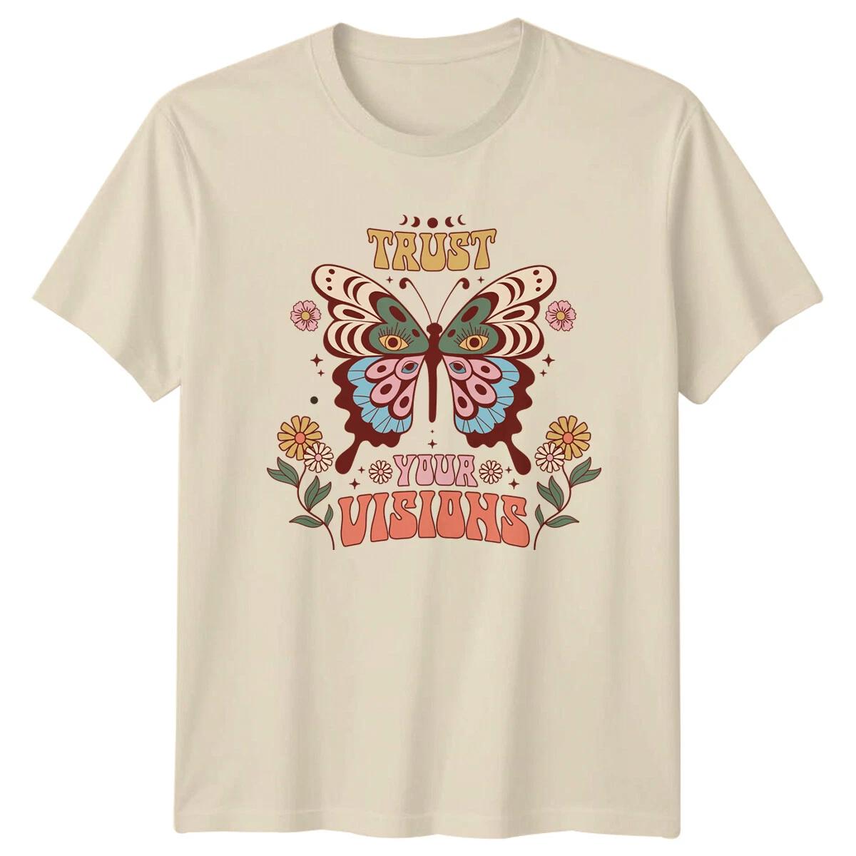 Boho Trust Your Visions Butterfly Nature Retro Graphic T-Shirt XXXL