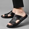 Men's Two-Way Open-Toe Cowhide Sandals: Cross-Strap Crocodile Pattern, Summer Outdoor Beach Half-Slippers