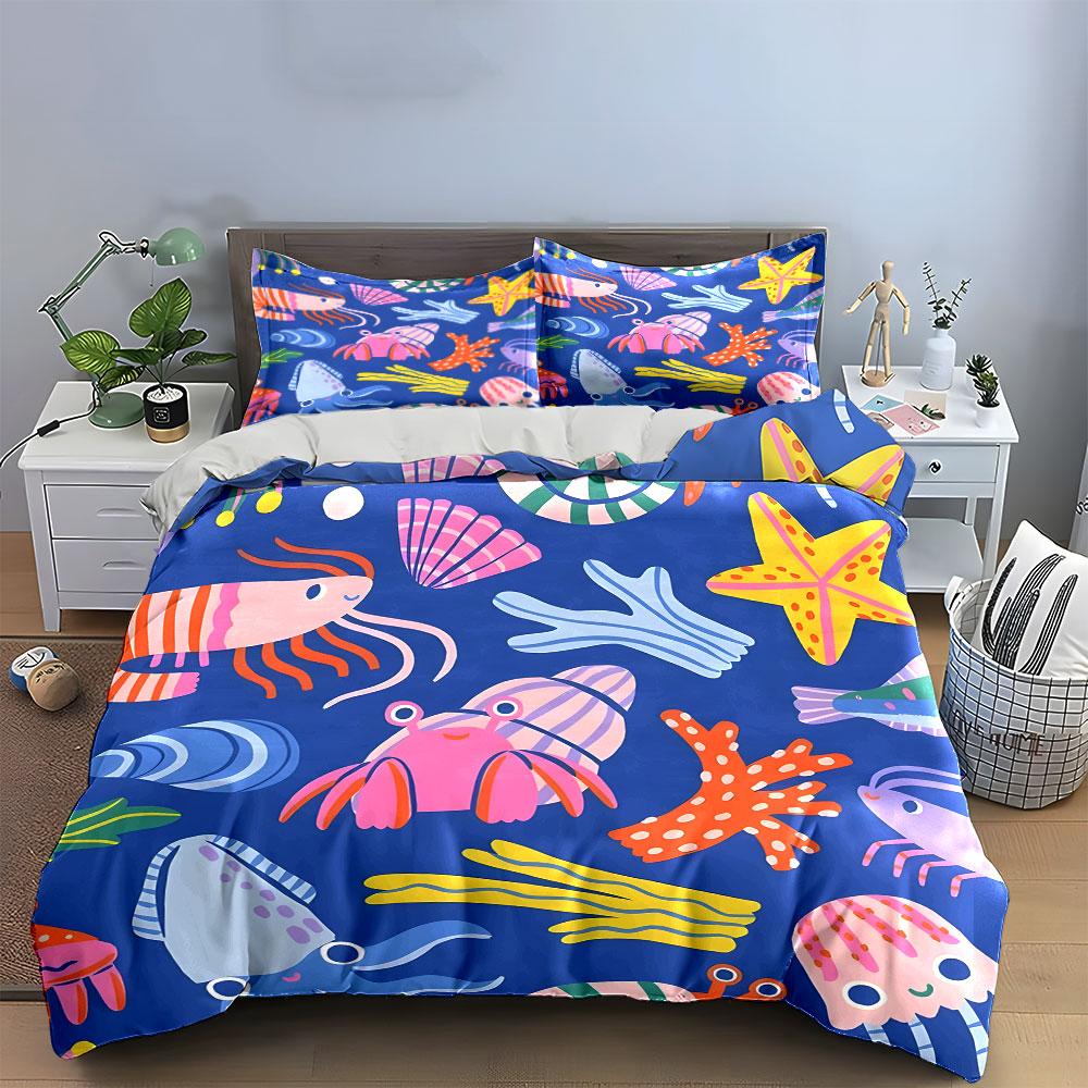 Sea Life Pattern Three-Piece Decor Multiple Sizes Kid'S And Adults' Bedroom Exquisite 3Pc Bedding Set, Gift