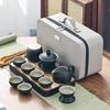 Black pottery Kung Fu tea set Household Japanese simple teapot Teacup complete set Dry brewing pot Hotel tea tray side handle pot