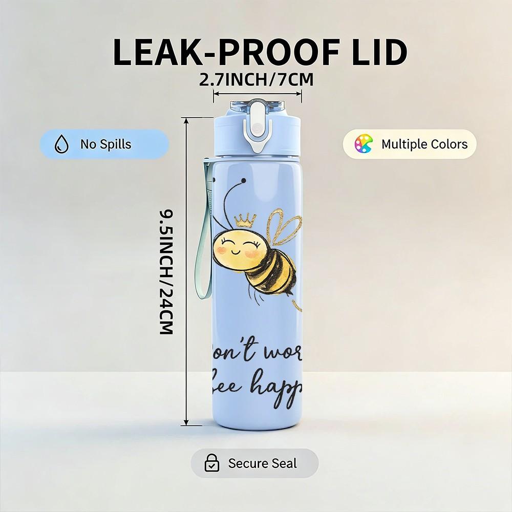 1 Stück Biene Lustiger Spruch Textdruck 750ml Farbe Kunststoff Sport Wasserflasche Auslaufsicher Klappdeckel mit Strohhalm Geeignet für Sport Büro Heimgebrauch