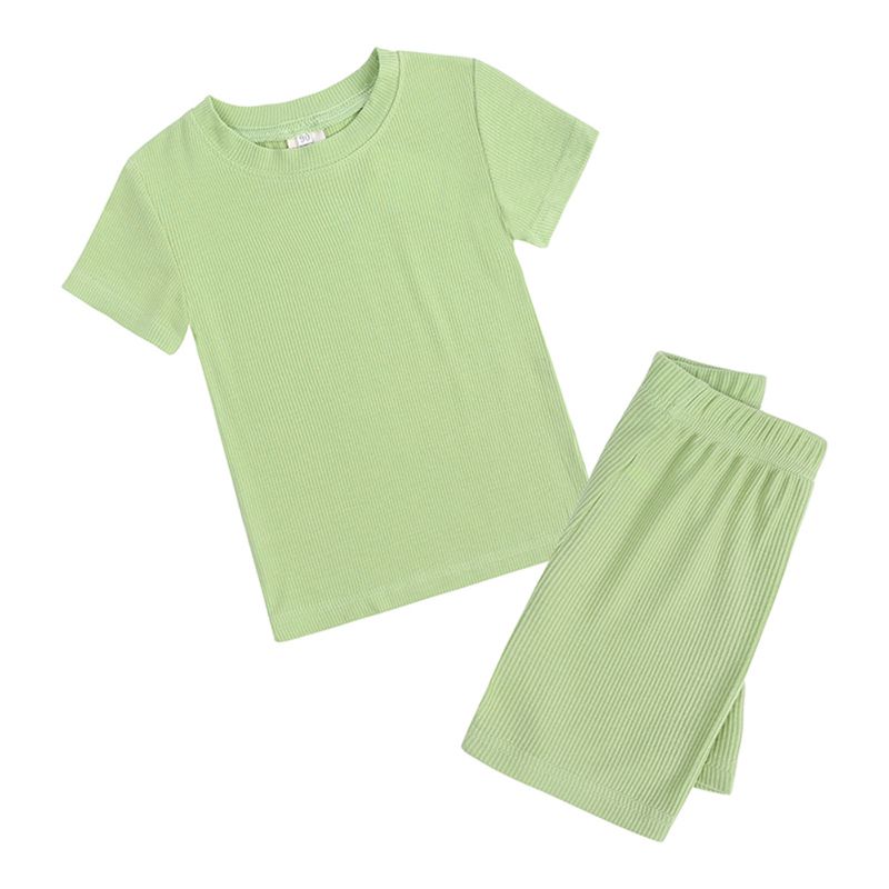 1-13 Years Kids Ribbed Structure T-shirt and Shorts Set Casual Loungewear