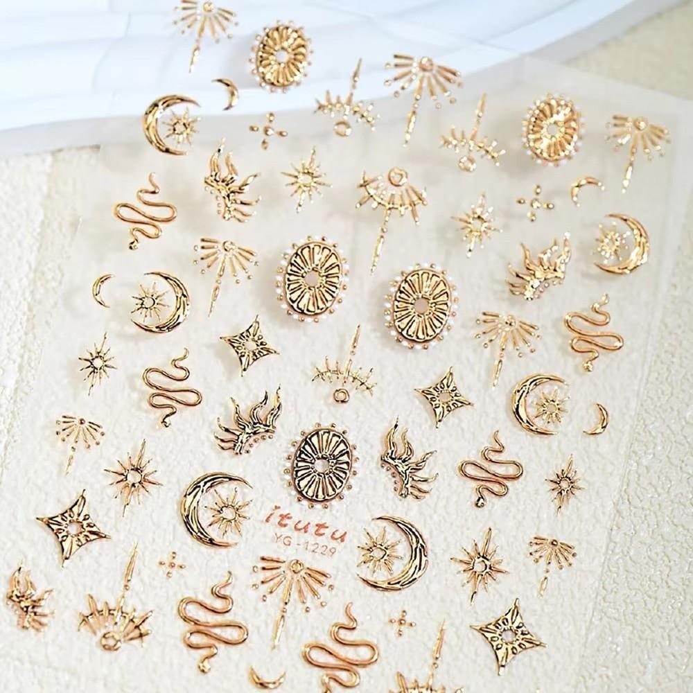 Bronzing Stars Moon Totem Nail Stickers 5D Self-Adhesive Nail Decoation Decals DIY Nail Supplies