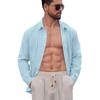 Men's Casual Long Sleeve Button Down Shirt, Lightweight Breathable Striped, for Vacation and Daily Wear