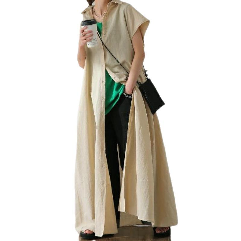 Japanese Lotte Korean Skirt Pullover Short-sleeved Cotton and Linen Dress Women's Loose Lapel Fashion Casual Shirt