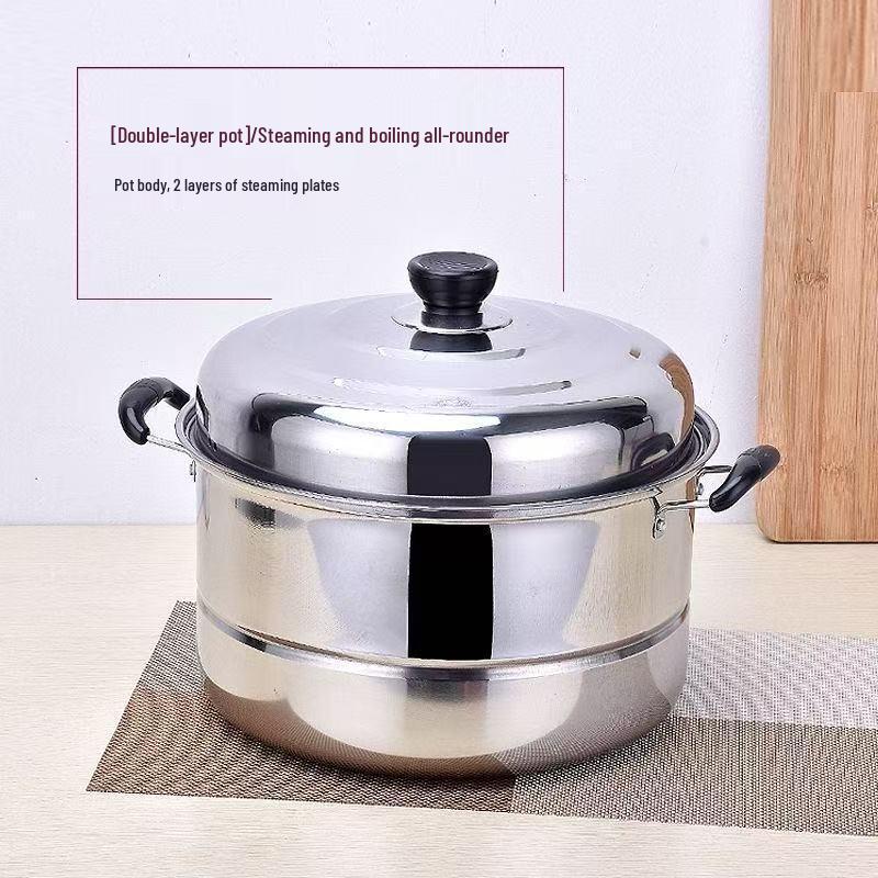Extra Thick Stainless Steel Double-Layer Large Steamer Pot for Induction Cookers