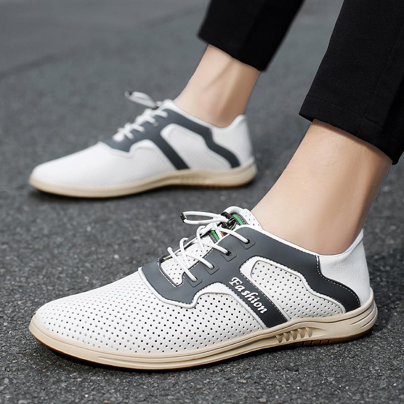 Men's Shoes Hole Elastic Band Breathable Trend Sports Outdoor Men's Hollow Casual Leather Shoes