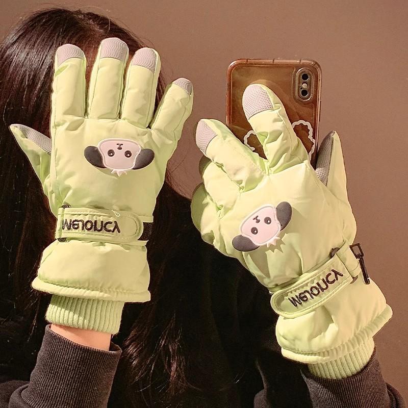Women's Ski Gloves Windproof and Cold-proof Cartoon Outdoor Waterproof Thickened Fleece Warm Gloves