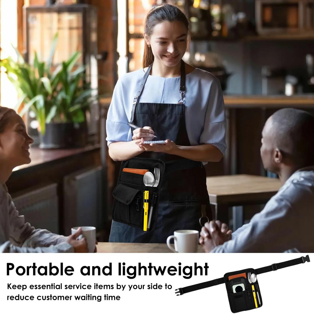 Server Waist Pouch with Multiple Pockets and Adjustable Belt Multifunctional Server Pouch on Waist for Waitress Waiter Women Men