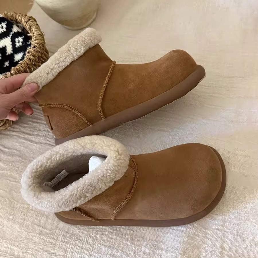 Nappaversion~ retro rund tå fulsöta korta stövlar dam sammet lågskurna snöstövlar varma stora bomullsskor tjocksulade fluffiga stövlar