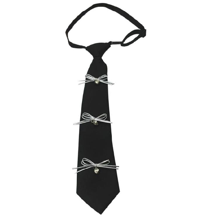 Youthful Bowknot Embellished Campus Tie Aesthetic School Girls Uniform Pre Tied Necktie Adjustable Tie Shirt Accessory