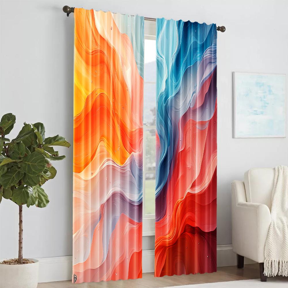 2 Pcs   Versatile Polyester Transparent Curtains for Home Decoration Colorful Watercolor Art for Use In Bedrooms and Living Rooms