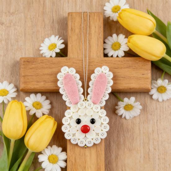 1/4 Sets DIY Easter Button Ornament Kit Handmade Easter Bunny Egg Carrot Hanging Decoration Button Art Crafts Easter Basket Stuffers Party Favors