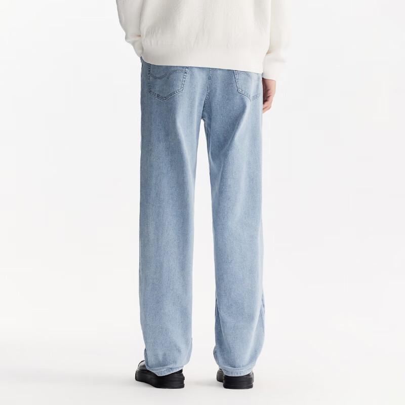 JACK&JONES Men's Washed Loose Fit Wide-Leg Denim Jeans