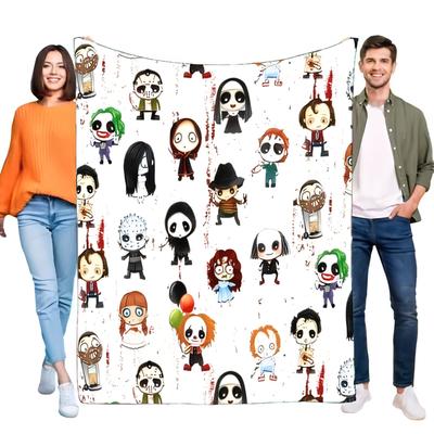 Chibi Horrorfilm-Charaktere Decke Weicher Fleece Überwurf für Bett Sofa Couch, Gemütliches Gruseliges Halloween Geschenk für Horrorfilm-Fans Dez